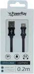 PowerRay USB-A į Lightning duomenų/įkrovimo kabelis 0,2 m tekstilinis juodas PR-DCUL020TBK