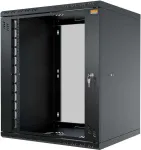 IT-BUDGET 19 inch Tinklo spintelė TAUNUS 12U 450mm gylio stiklinėmis durimis, rakinama, juoda 90ITB191245GS