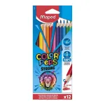 Maped COLOR'PEPS STRONG trikampiai spalvoti pie&scaron;tukai, 12 spalvų, 3,2 mm lūžimui atsparus &scaron;vinas, kartoninė dėžutė 862712