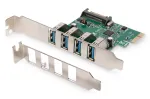 DIGITUS USB 3.0, 4 prievadų, PCI-E papildymo kortelė, 4x A/F i&scaron;oriniai prievadai, VL805 mikroschemų rinkinys