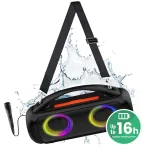 Ne&scaron;iojamas garsiakalbis MEDIA-TECH MT3184 &mdash; Bluetooth 5.3, 60W RMS, IPX5, ličio jonų baterija 16h, USB-C įkrovimas, MicroSD, TWS, mikrofonas, nuotolinio valdymo pultas