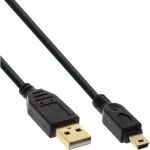 InLine USB 2.0 Mini laidas, A tipo ki&scaron;tukas / mini-B ki&scaron;tukas (5 kontaktų), juodas/auksinis, 5 m