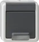Gira SCHUKO ki&scaron;tukinis lizdas pavir&scaron;inis su vyriais uždengiamu dangteliu ir SafetyPlus, modelis 441430, pilkas