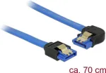 DeLOCK 84986 SATA 6 Gb/s jungiamasis kabelis, tiesus lizdas ir kairinis kampinis lizdas, metalinės apkabos, 0,7 m, mėlynas
