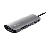 Trust Dalyx 23775 USB-C 7 viename daugiafunkcis adapteris, USB-C 3.2, HDMI, RJ-45 Gigabit Ethernet, SD/microSD kortelių skaitytuvas, sidabrinis