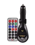 FM siųstuvas CMP05 su nuotolinio valdymo pulteliu, USB lizdu, MicroUSB, SD/TF kortelių lizdu, 87.5-108 MHz, 12V/24V, juodas