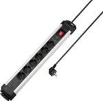 Sygonix SY-6807132 6 vietų apsaugos nuo vir&scaron;įtampių ilginamasis laidas, juodas/sidabrinis, 1,5 m kabelis
