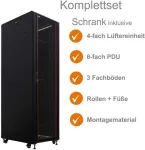 IT-BUDGET 19 inch Tinklo spintos SRK komplektas - 42U - 600x800 mm - Stiklo/Plieno durelės - 4 aktyvūs ventiliatoriai - PDU - Lentynos - Surinkta - Juoda (99ITB19SRK4268GSM)