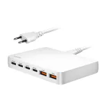 LogiLink PA0418 USB-A/C stalinis įkroviklis, 100 W, GaN, 6 prievadų, 2x USB-A (QC), 4x USB-C (PD), baltas