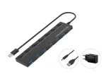 Conceptronic HUBBIES19BP 7 prievadų USB 3.0 &scaron;akotuvas su maitinimo adapteriu, 90 cm kabeliu, atskirais maitinimo jungikliais, USB 3.2 Gen 1