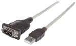 Manhattan USB-A į Serial keitiklio kabelis, 45 cm, Vyri&scaron;kas į Vyri&scaron;ką, Serial/RS232/COM/DB9, FTDI FT232RL mikroschema, suderinamas su Windows 11 (ir ankstesnėmis OS), Juodas/Sidabrinis kabelis, Trejų metų garantija