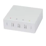 Synergy21 FTTH sieninė dėžutė 4 SC-Simplex arba LC-Duplex jungtims, 80x80mm su kabelių vedimu, DIN-Rail / sieninis montavimas, &scaron;ilumai susitraukiantis vamzdelis, balta