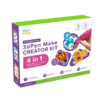 myFirst 3dPen Make Creator Kit &ndash; 3D pie&scaron;imo ra&scaron;iklio rinkinys su 3 teminiais trafaretais, 3 judamais modelių &scaron;ablonais ir PCL gijomis (raudona)