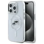 Karl Lagerfeld KLHMP15LHLSKCH iPhone 15 Pro 6,1 inch kietas dėklas IML Metal Karl & Choupette Head MagSafe baltas