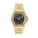 Versace V-Motif Virtual moteri&scaron;kas laikrodis VE3I00723, 44 mm, &scaron;veicari&scaron;kas kvarcinis, juodas ciferblatas, odinė apyrankė