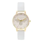 Olivia Burton Moteri&scaron;kas laikrodis OB16FB24 &ndash; 30 mm baltas gėlėtas ciferblatas, rausvos spalvos odinė apyrankė
