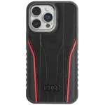Audi Genuine Leather MagSafe iPhone 15 Pro 6.1 Black-Red Hardcase AU-TPUPCMIP15P-R8/D3-RD
