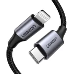 Ugreen 60759 mobiliojo telefono laidas juodas, sidabrinis 1 m USB C Lightning