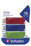 Verbatim Slider USB atmintinė 3&times;16 GB &ndash; mėlyna/raudona/žalia