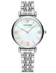 ARMANI moteri&scaron;kas Armani AR90004L kvarcinis analoginis laikrodis, 32 mm rožinio aukso atspalvio nerūdijančio plieno korpusas, ruda odinė apyrankė