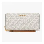 MICHAEL KORS Jet Set Travel Continental Wallet 35S6GTVE9BVAN vanilininės spalvos dengto drobės piniginė