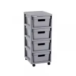 Curver Infinity Bookcase 4x10L pilka &ndash; 4 stalčių plastikinė saugojimo spintelė su rotango efektu