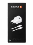 Evelatus FusionCharge sieninis įkroviklio rinkinys 20W maitinimo adapteris su 60W USB-C į Lightning silikoniniu kabeliu, baltas