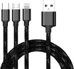 CYOO 3-in-1 USB įkrovimo ir duomenų kabelis - Micro USB, USB-C, Lightning - juodas