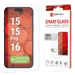 Displex Smart Glass (9H), Apple iPhone 15/15 Pro/16, montavimo lipdukas, nedūžtantis