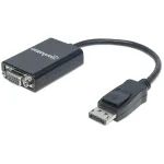 Manhattan DisplayPort į VGA HD15 keitiklio laidas, 15 cm, Ki&scaron;tukas į Lizdą, Aktyvus, DP su Užraktu, Juodas, Viso gyvenimo garantija, Atitikmuo DP2VGA2
