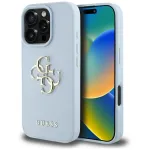 Guess Grained Big 4G Logo Small Classic Logo Dėklas, skirtas iPhone 16 Pro (mėlynas)