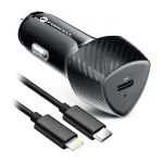 Forcell F-Energy Carbon automobilinis įkroviklis USB-C QC3.0 PD 20W su USB-C &ndash; Lightning laidu CC50-1C juodas