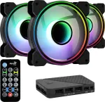 Aerocool MIRAGE12PRO rinkinys 3x ventiliatorius 12cm ARGB 6 kontaktų Hub tylus juodas