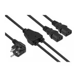 Kabelmeister Schuko ki&scaron;tukas (90&deg; kampu) į 2x IEC C13 Y tipo skirstytuvo kabelis, 2 m, juodas