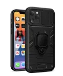 iLike Apple iPhone 14 Pro Max žiedo lę&scaron;io dėklas juodas - hibridinis apsauginis dangtelis su integruotu žiedo laikikliu, fotoaparato objektyvo apsauga, smūgių absorbcija, belaidžio įkrovimo suderinamumas
