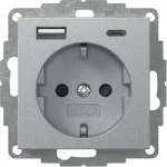 Gira System 55 SCHUKO lizdas su USB A/C įkrovikliu, aluminium 245926