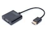 DIGITUS HDMI į VGA keitiklis, adapteris, tipas A - VGA (D-Sub) jungtis, 3,5 mm garso lizdas, juodos spalvos