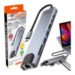 Media-Tech MT5046 aliumininis 8 jungčių USB-C &scaron;akotuvas &ndash; Gigabit LAN, HDMI 4K, USB 3.0, SD/microSD, PD 100 W