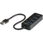 StarTech.com 4 prievadų USB 3.0 &scaron;akotuvas &ndash; USB-A į 4x USB 3.0 Type-A su atskirais įjungimo/i&scaron;jungimo jungikliais &ndash; SuperSpeed 5Gbps USB 3.1/3.2 Gen 1 &ndash; maitinamas i&scaron; USB magistralės &ndash; ne&scaron;iojamas &ndash; 25 cm integruotas kabelis