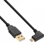 InLine Micro-USB 2.0 laidas, USB-A ki&scaron;tukas į Micro-B ki&scaron;tuką kampu, auksuoti kontaktai, 0,5 m