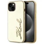 KARL LAGERFELD Wrinkled Metal Signature Phone Case, iPhone 15, Gold