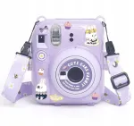 LOVEINSTANT apsauginis dėklas, skirtas Fujifilm Instax Mini 12 &ndash; Sweet Rabbit dizainas, purpurinis su blizgučiais, su lipdukais ir nuotraukų ki&scaron;ene