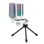 FIFINE A6V AMPLIGAME RGB studijinis kondensatorinis USB mikrofonas, kardioidinis, baltas