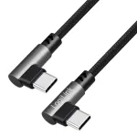 LogiLink CU0460 USB 2.0 Type-C kabelis, C/M 90&deg; į C/M 90&deg;, 480 Mbps, 100 W, metalinis, sidabrinis/juodas, 0,5 m