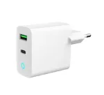 Sieninis maitinimo adapteris 220V GEMBIRD, universalus, 1&times; USB Type-C PD 20W, 1&times; USB-A 3.0 QC 18W, LED indikatorius, baltas