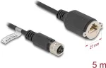 Tinklo kabelis DeLOCK M12 D-koduotas 4 kontaktų moteri&scaron;kas į RJ45 Cat5e 5 m juodas