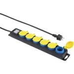 Renkforce 1384364 6 vietų elektros lizdų blokas su jungikliu, Schuko, juodas/geltonas/mėlynas