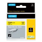 DYMO Rhino pramoniniai termosusitraukiantys kabelių žymėjimo vamzdeliai | 12 mm x 1,5 m | Juodas spausdinimas ant geltono | skirta Rhino etikečių spausdintuvams