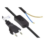 Euro-Netzkabel Euro-Stecker Typ C (gerade) an abisolierte Enden, mit Schalter, schwarz, 0,75 mm&sup2;, 1,5 m, Good Connections&reg; (P0386-S015)