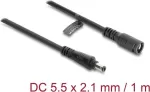 Delock DC prailginimo kabelis 5,5 x 2,1 mm ki&scaron;tukas &ndash; lizdas su bajoneto fiksatoriumi, 18 AWG, 1 m, juodas (67389)